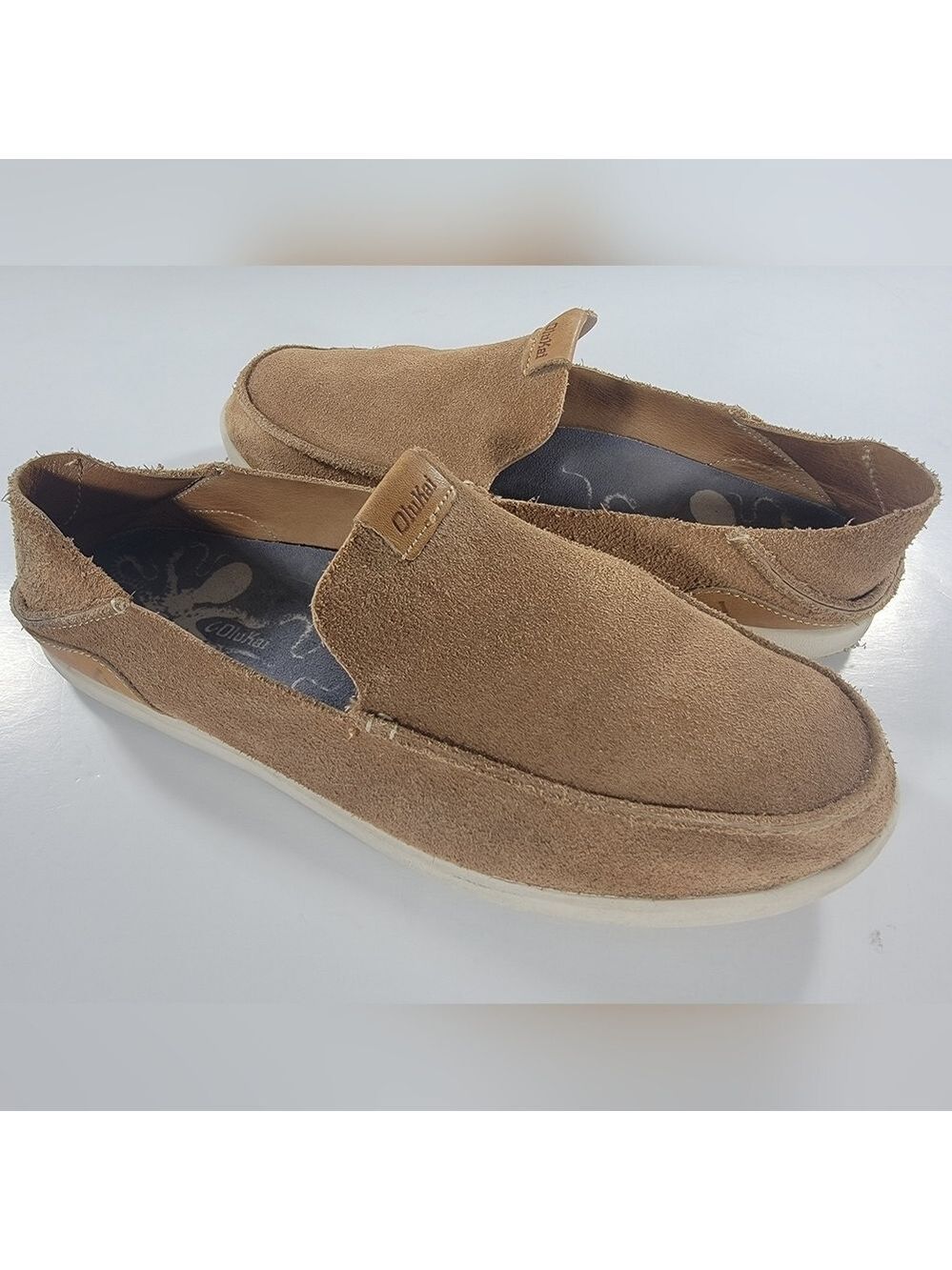 OluKai Mens 10 Nalukai Kala Slip On Shoe Brown Suede Loafer Convertible Casual